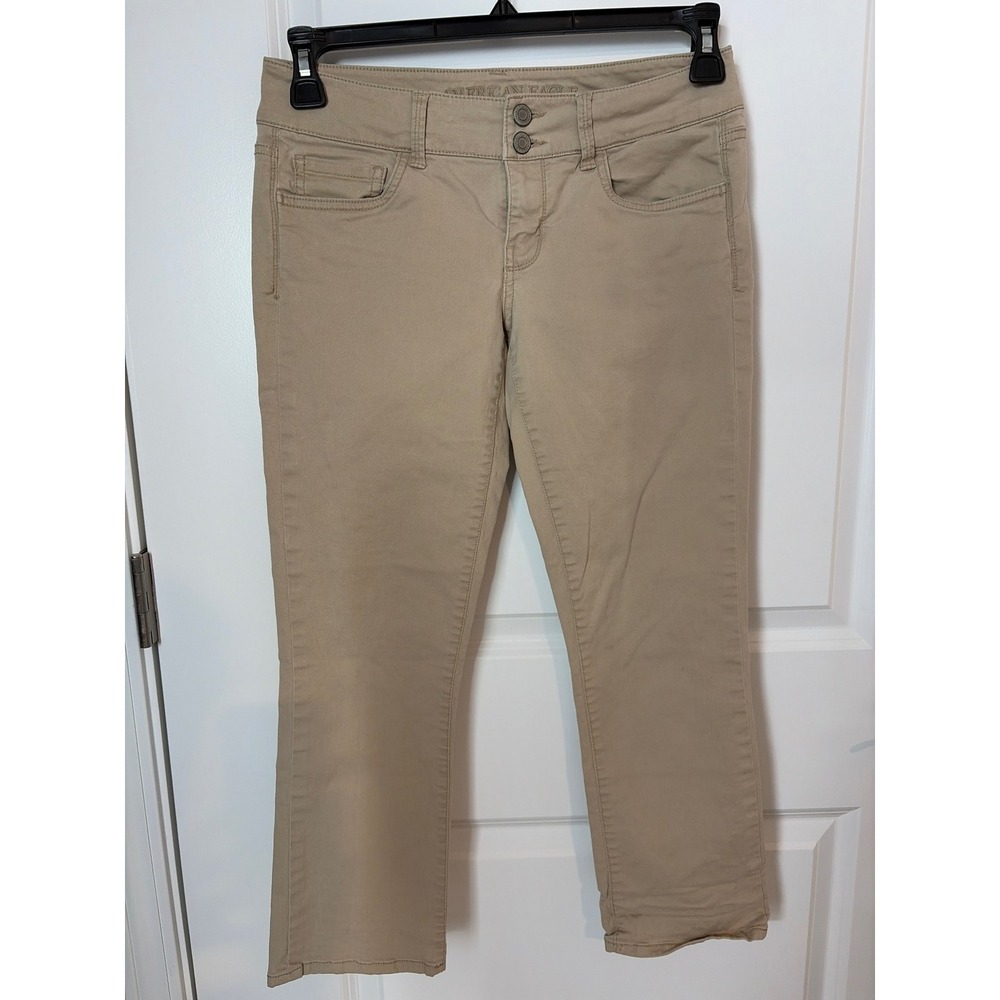 American Eagle Artist Crop Pants Khaki Tan Stretch Chino Size 4 03975
